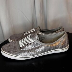 Bongo Silver‎ Sequin Sneakers Women's US 10 Lace Up Casual Shoes Sparkly